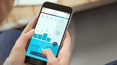 Close-up of smartphone with Vivatmo app open.